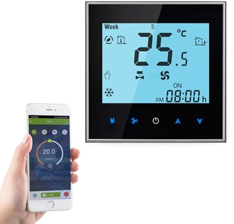 Qiumi Termostato WiFi ventiloconvector, 2 Tubos, Pantalla LCD | Iluminación de pantalla suave y protectora ocular,95~240V AC, compatible Alexa y Google Home