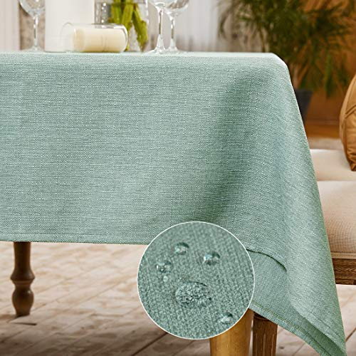 WAITER TREE Table Cloth 120x160 cm Rectangular Wipe Clean Table Cover, Light Sage Faux Linen Wipeable Waterproof Tablecloth for Outdoor Picnic Dining Kitchen Party - Celadon Green