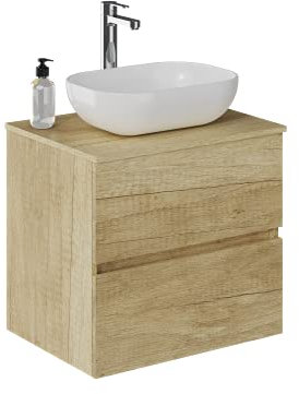 Baikal Mueble de Baño Onyx. Mueble MONTADO, Mueble 2 cajones. Mueble Baño con Lavabo. Mueble Suspendido. Armario de Pared. Lavabo Cerámico. 70cm Nature.