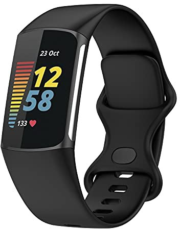 Wownadu Armband Kompatibel für Fitbit Charge 5 Armband/Charge 6 Armbänder, Damen Herren Silikon Sport Band Schwarz Ersatzband Zubehör,L (Keine Uhr)