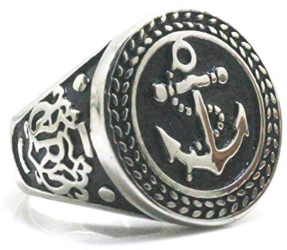 BlackAmazement 316 Edelstahl Ring Massiv Anker Anchor Seefahrer Royal Silber schwarz Herren (63 (20.1))