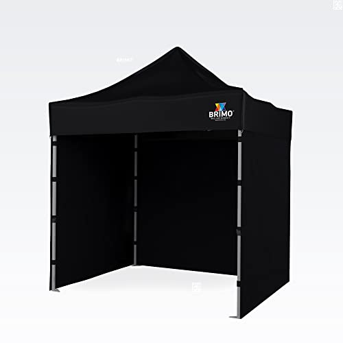BRIMO Marktzelt 100% Wasserdicht mit 3 Seitenteilen - 5 Jahre Garantie (2x2 m, Schwarz)