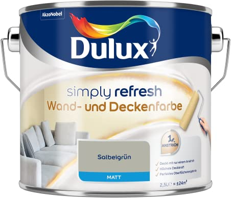 Dulux Simply Refresh Wand- und Deckenfarbe - Salbeigrün - 2,5 Liter - Erfrischende, langlebige Innenfarbe für ein schönes Zuhause