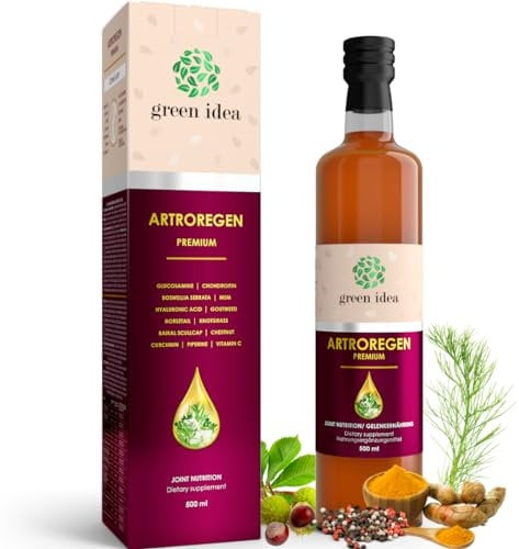 Green idea - Artroregen - Glucosamin-Chondroitin-MSM - Gelenkskomplex Intensiv - 100% natürlich Sirup – Gelenkernährung - Knorpelschutzmittel mit Hylauron, MSM - Sporternährung - 500 ml