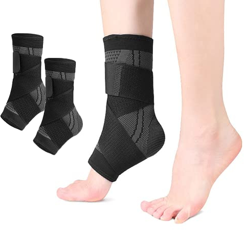 KOEMCY 2 Tobilleras Deportivas Compresión Ajustable Soporte Tobillo Elástico Protección Articulaciones Estabilizador Anatómico Transpirable