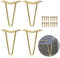 LOLYSIC Lot de 4 pieds en épingle à cheveux dorés en métal robuste pour table basse, armoire, chaise, canapé, support TV, meubles à faire soi-même, avec vis de protection de sol - 20 cm