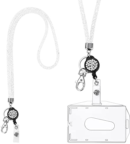 Vicloon Lanyard mit Kartenhalter, Kristall Lanyard Halskette mit Transparent ID Karten Halter, ID Card Holder Abzeichen Kit für Schlüsselanhänger und ID(Reines Weiß)
