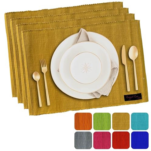 Ragged Rose Set of 4 Cotton Placemats - 27x37 cm Gift-Wrapped Table Place Mats - Ribbed Cotton Indoor & Outdoor Placemats for Living Room, Dining Table, & Kitchen