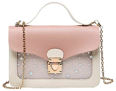 A-QMZL Sac à Bandoulière Femme Bandoulière Tendance Petite Chaîne Sacoche Besace Porté Main Epaule Crossbody Sac à Main Téléphone Shoulder Bag, pour Enfants, Femme, Filles (Etoiles-rose)