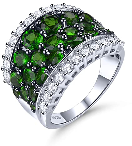 LP LOHASPIE Natürliche Chrom Diopsid Ringe für Frauen Mädchen Solid 925 Sterling Silber Edelstein Ring Schwarz Überzug CZ Feiner Schmuck Geburtstag (Dunkelgrün, L 1/2)