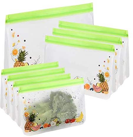KAYLRE 8 PCS Sacchetti Riutilizzabili, Sacchetti per Alimenti per Frutta e Verdura, Sacchetti Silicone per Alimenti Senza BPA, Sacchetti Alimenti Richiudibili per Verdure, Latte, Snack,
