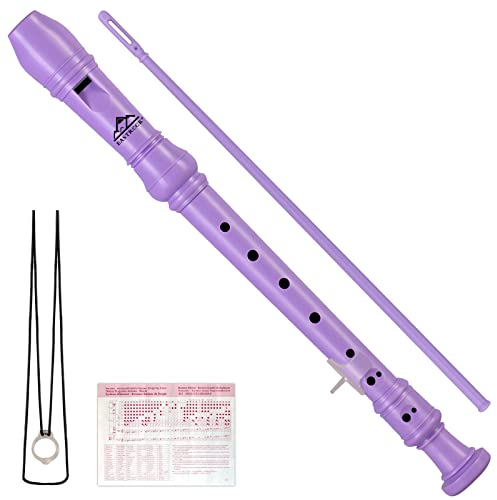 Eastrock Flauta de pico Instrumento de estilo alemán Soprano Flauta de punta de 3 piezas para principiantes con varilla de limpieza, tablero de dedos, bolsa de embalaje, reposamuñecas, púrpura