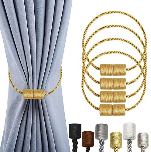 OCIOLI 4 Pinces Attaches de Rideau magnétiques fixateur de Rideau Attaches de Rideau Support Attaches de Rideau câble d'acier épaissi (Or)