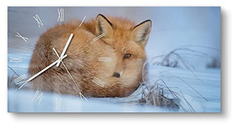 DEQORI Glasuhr | vertikal 60x30 cm | Motiv Schüchtener Fuchs | große XXL Design Uhr aus Glas | leise Wanduhr für Wohnzimmer & Küche | Moderne Hingucker Uhr für die Wand