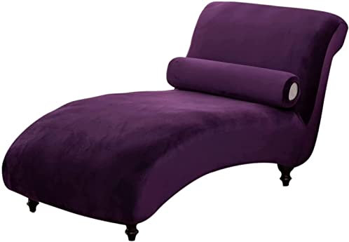 AZICYN Velvet Big Chaise Lounge Cover Armless Curve Longue Chaise Chair Schonbezug Pet Furniture Protector Machine Washable Recliner Sofa Schonbezug für Wohnzimmer Schlafzimmer-Weiß (Lila