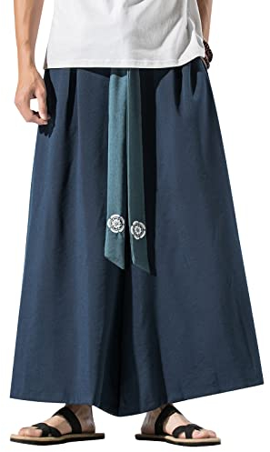 GURUNVANI Herren Hose mit weitem Bein, japanische Yogahose, Hip Hop Baggy Hose, 23k90marineblau, L