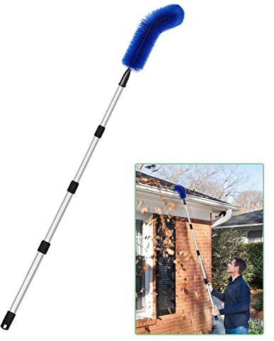 Memrita Gutter Cleaning Brush,Roofing Guard Cleaner Tool from The Ground with Telescopic Extendable Pole for Removing Leaves and Debris (Blue)