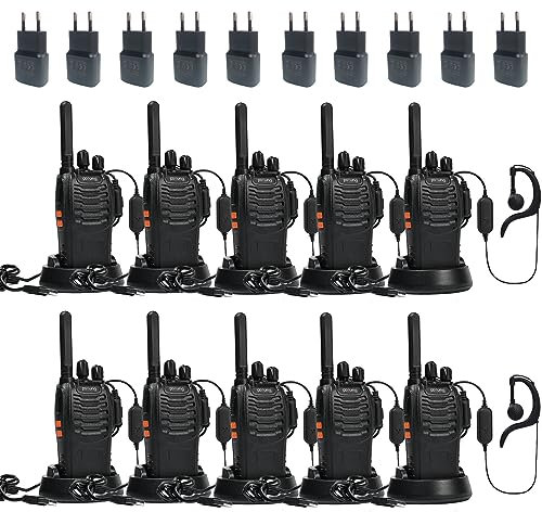 Walkie Talkie PMR446 Radio Bidirezionale Senza Licenza, pofung PT88E 16 Canali Walkie-talkies Professionali Ricaricabili a Lungo Raggio Con Caricatore EU e auricolari (nero, 10 pezzi)
