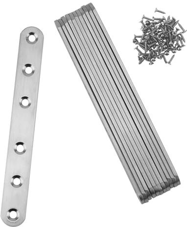 ZOENHOU 12 conectores planos de acero inoxidable para madera, conector plano, 153 mm x 20 mm, placa perforada de 3 mm de grosor, conector plano de madera con 72 tornillos para muebles, armarios y