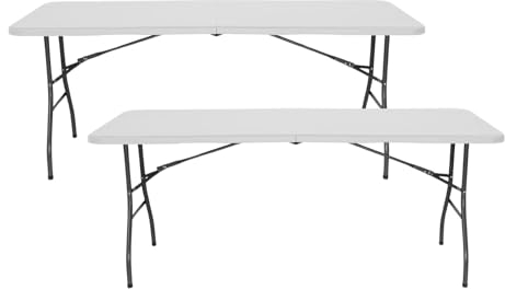 THINIA HOME Pack 2 Mesas Plegables Portátiles Rectangulares de 180 cm Mesa Multiusos: Camping, Eventos en Espacios Exteriores o Interiores | Mesa Resina y Patas Acero | 4-6 Personas