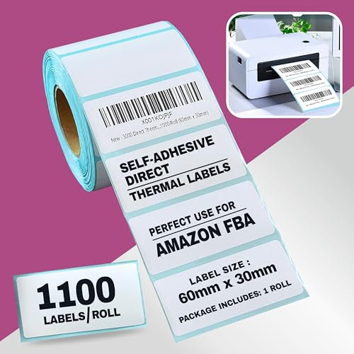 1100 Sticky Labels for Thermal Printer White Freezer Labels for Jars Food Label Stickers Roll for Label Printer Munbyn Thermal Pinter, Jadens, Nelko, Itari, Polono, Phomemo Printer - 60 x 30mm