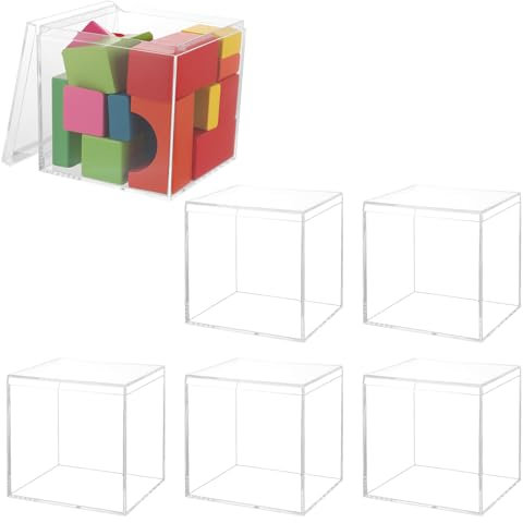 YOUNTHYE 6 Stück Transparente Geschenkbox,10 x 10 x 10 cm Acryl Box Transparent, Kleine Acryl Box Transparent Mit Deckel Für Süßigkeiten, Schmuck, Figuren