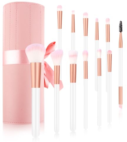 12 Piezas Set de Brochas de Maquillaje, RISVOWO Profesional Set Para Cara y Ojos con Estuche de Viaje, Pinceles Sintéticos de Primera Calidad Para Puderpinsel Lidschatten Blush Eyeshadow