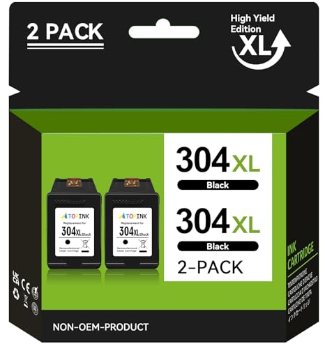 304 Druckerpatronen Schwarz XL, 304 Schwarz Kompatibel für HP 304 Druckerpatronen, Patronen 304XL für Envy 5000 5030 5010 5020 5032 DeskJet 3750 3760 2620 3720 2630 2622 3762 3735 (2 Schwarz)