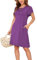 VOGMATE Robe Courte Ete Femme Fluide Coton Plage Décontractée Robe Pull Elegant Col Rond A Ligne Short T-Shirt Dress La Couleur Violette L