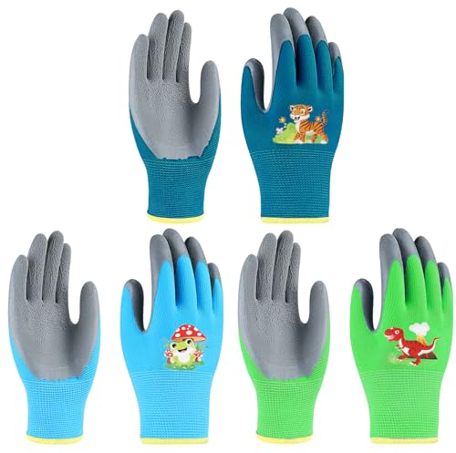 MONCAP 3 Paar Arbeitshandschuhe für Kinder Gartenhandschuhe Kinder Schutzhandschuhe Handschuhe mit Handflächenbeschichtung für Jungen im Alter von 3–8 Jahren Hausarbeit Gartenarbeit