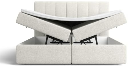 Sofa Dreams Boxspringbett Bellavista mit Bettkasten in Bouclè-Stoff Weiss Designerbett mit Matratze ud Topper in Allen Größen (Weiss, 140x200 cm)