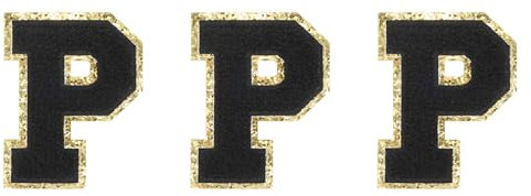 sourcing map Chenille Letters P Patches Large Size 80mm/3.15 Inch Iron-on Letters P Patches Golden Glitter Embroidered Patches for Clothing, Shoes, Hats, Backpacks Pack of 3(Black)