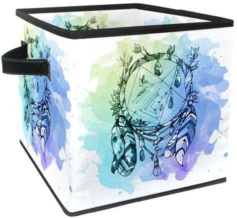 VAPOKF Faltbare Aufbewahrungsbox Stoff Aufbewahrungskorb Würfel Organizer Behälter mit Griffen für Spielzeug Kleidung Bücher Schrank Schlafzimmer Zuhause Boho Traumfänger