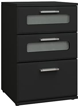 ML-Design Table de Nuit avec 3 Tiroirs, Dont 2 avec Insert en Verre Satiné, Noir, 40x60x38 cm, en Bois MDF, Table de Chevet, Console de Nuit Commode, Adaptée à Chaque Lit Chambre à Coucher ou Bureau