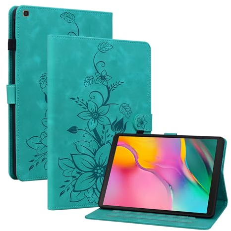 Rosbtib Custodia Cover per Samsung Galaxy Tab A 10.1 Pollici 2019 (SM-T510/ T515), Slim Fit Folio Pieghevole Cover Protettiva con Slot per schede Chiusura Magnetica Cover Galaxy Tab A, Gigli verdi