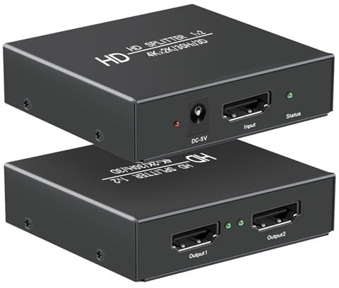 LinSeek 4K 1x2 HDMI Splitter1 in 2 Out, 2 Port Powered hdmi Splitters 4K@30Hz Dual Monitors Duplicate/Mirror (Not Extend) for PS4 /HDTV/Projector
