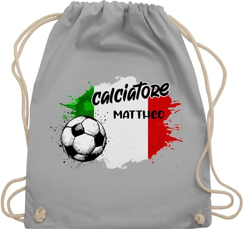 Turnbeutel Rucksack - 2024 Fussball EM Fanartikel - Personalisierbares Italien Motiv | Individuelles Italia Design | Mit eigenem Namen | Italy - Unisize - Hellgrau - fußball wm personalisierter