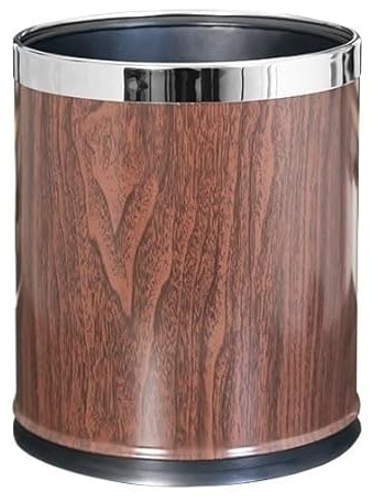Bacs de recyclage Poubelle ronde en grain de bois sans couvercle, poubelle ouverte sur le dessus, poubelle en métal de 10 L/2,6 gallons avec seau à doublure amovible for salon, chambre à coucher, sall