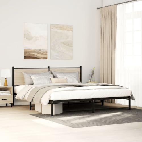 vidaXL Bettgestell, Metallbett Bett mit Kopfteil, Bettrahmen mit Lattenrost, Doppelbett für Schlafzimmer, Metall Sonoma-Eiche 180x200cm