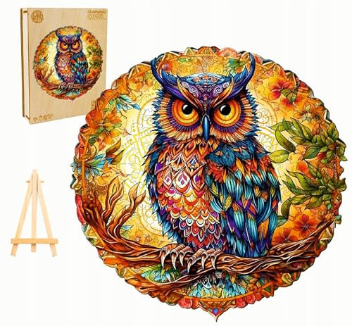 PASJO - Holzpuzzle Erwachsene mit Eulemotiv 300 Teile 36,3X36,2 cm - Geschenkidee für Kinder - Holz Puzzle Eule - Einzigartige Tierförmige Holz-Puzzle - Creative Jigsaw aus Holz für Erwachsene