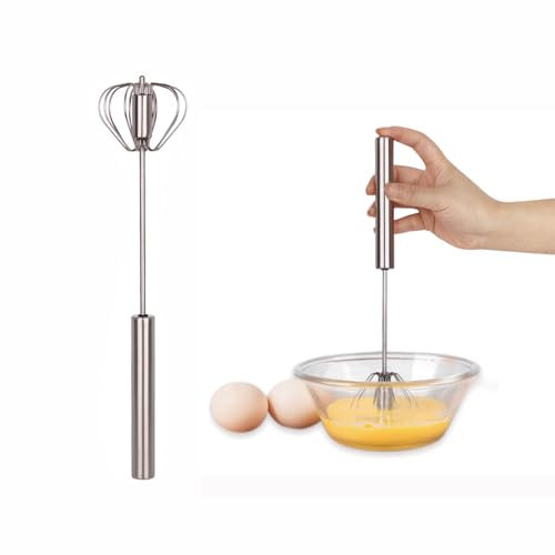 LSRVNM Batidor De Huevos De Acero Inoxidable, Batidor Manual Semiautomático Multifuncional, Batidor de Leche, Varillas de Cocina, para Hornear, Cocinar, Batir (12 Pulgadas)
