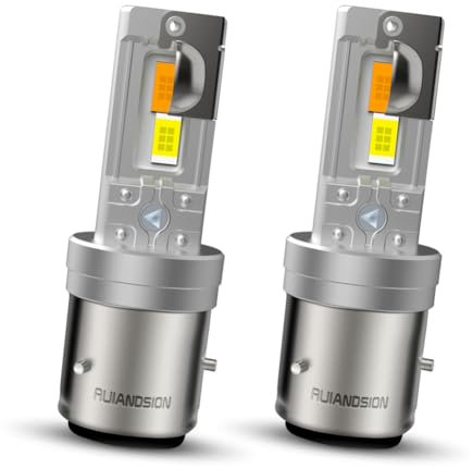 Ruiandsion BA21D LED Ampoules de phare de moto Sans polarité CC 10-60V CA 12V Lumière blanche et jaune 4000 Lumens Ampoules à faisceau haut et bas pour Phare de moto Paquet de 2