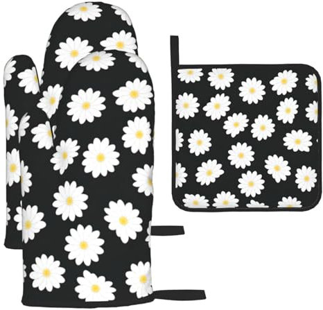 Lot de 2 maniques de cuisine avec imprimé marguerite blanche et maniques - Printemps/été