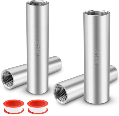 GZcaiyun 4 Stk Gewindefitting, Muffe Edelstahl 304, 1/2 Innengewinde Fittings und 3/4 Innengewinde Fittings (Je 2 Stück), mit 2 Wasserband