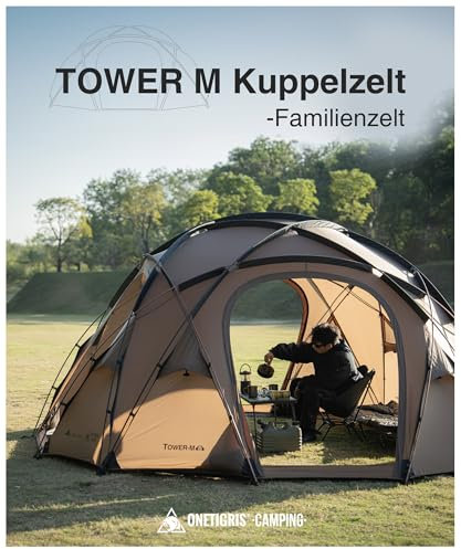OneTigris Tower M Kuppelzelt mit Schornsteinloch, groß Familienzelt 4 Jahreszeiten, warm Zelt 4-6 Personen, Camping Zelt wasserdicht 3000 mm, UPF50+ Sonnenschutz für Familien, Picknick und Outdoor