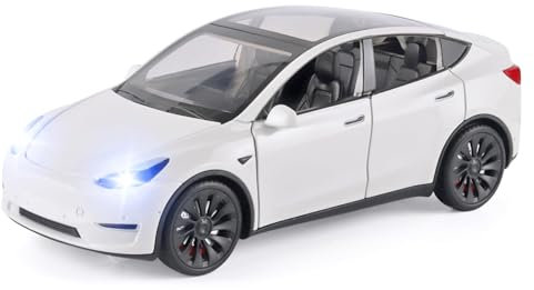 TOPRON Tesla Model Y 1:32 Maßstab Modellauto,Druckguss-Legierung Elektronisches Spielzeug mit Rückziehfunktion, mit Lichtern und Musik, Mini-Fahrzeugspielzeug als Geschenk für Kinder(Weiß)