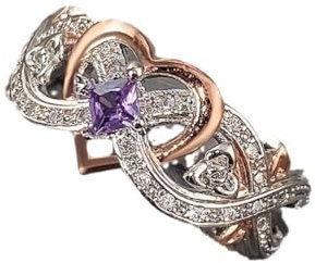 1 elegante anello a forma di cuore in 925 con zirconi sintetici viola, fede nuziale, per tutti i giorni e occasioni speciali, compatibile con tutte le stagioni, Acciaio inossidabile, Nessuna pietra