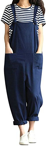 Jacansi Women Jumpsuit Loose Fit Summer Romper Overalls Playsuit Trousers Overalls Dark Blue 3XL
