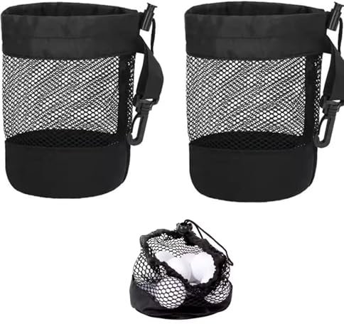 EujRcf 2pcs Golf Balls Storage Bag, Golf Accessories, Golf Ball Bag Golf, Accessories for Men, Golf Pouch Bags Nylon Mesh Golf Ball Bags Golf Ball Pouch Drawstring Golf Tees Pouch Bag(Black)