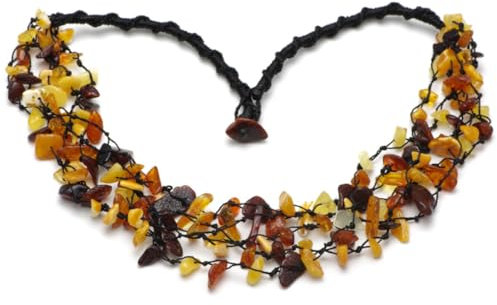 Bernsteinkette Damen aus rohem baltischem Bernstein – Handgefertigte Natur Perlen-Halskette, echtes Stein-Schmuckstück, Geschenk für Frauen & Mütter – Baltic Secret (BUNT, 45 CM)